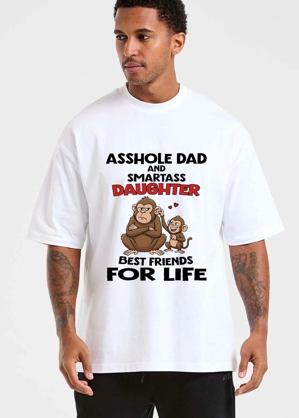 Asshole Dad And Smartass Daughter Best Friends For Life Cartoon Grumpy Adult Happy Little Monkey shirt