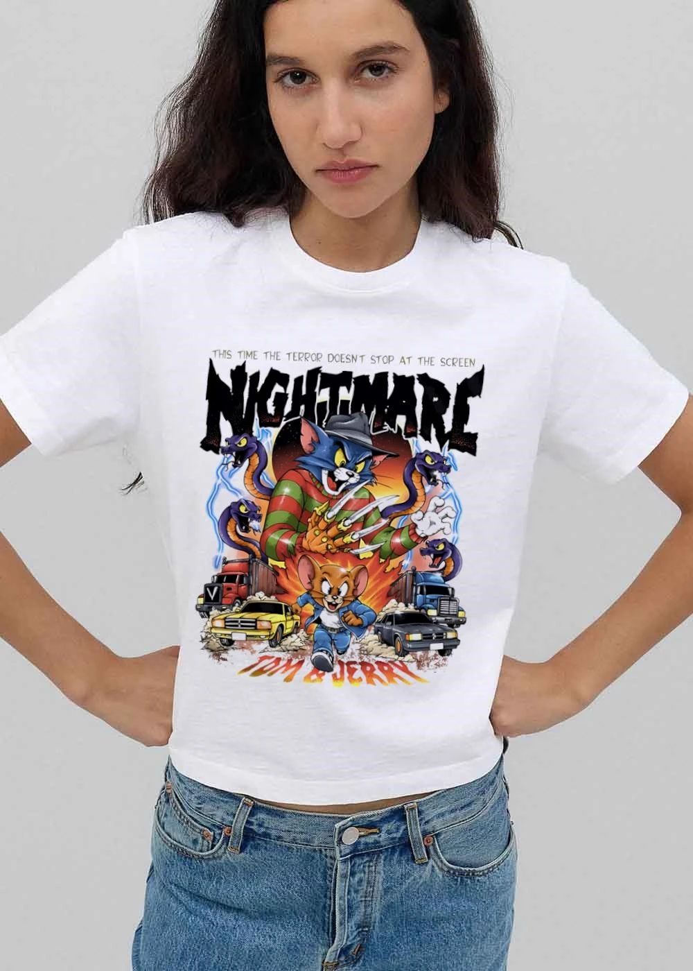 Tom And Jerry This Time The Terror Doesnt Stop At Screen Nightmare Cartoon Freddy Krueger Snakes Trucks shirt
