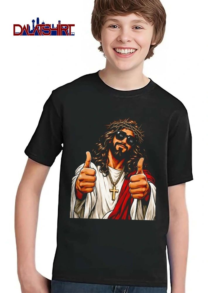 Jesus Wearing Sunglasses Crown Thorns Gold Cross Necklace Double Thumbs Up shirt