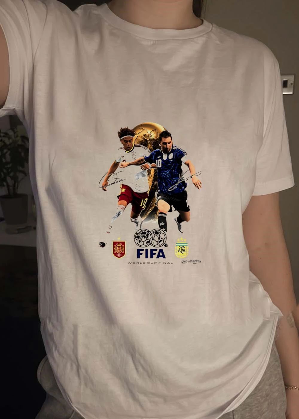 Jee World Cup Final Spain Argentina Soccer Players Competing Fifa Shirt