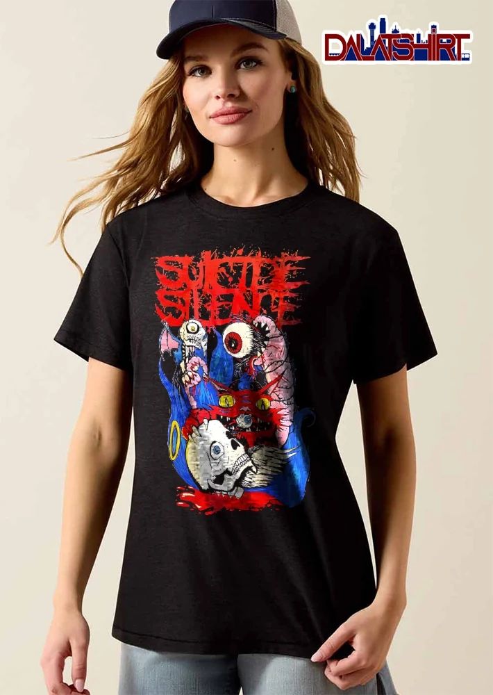 Suicide Silence Cartoon Monsters Bat Skull Eyeballs Blue Flames shirt