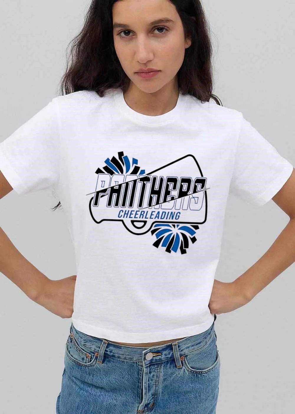 Panthers Cheerleading Megaphone Blue Black Pom Poms Silhouette shirt