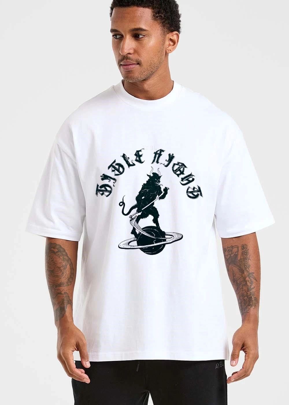 Bible Gothic Horned Demon Standing On Planet Holding Scythe Line Art shirt