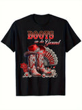Super Soft 100% Cotton Boots On The Ground Western Cowboy Boot Graphic T-Shirt f