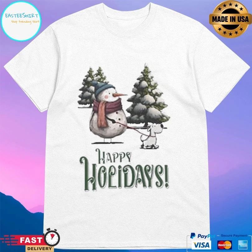 Happy Holidays Snowman And Dog T-shirts