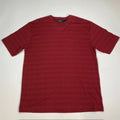 Claiborne Mens V-Neck Shirt Medium Red Black Striped Textured Cotton Blend NEW