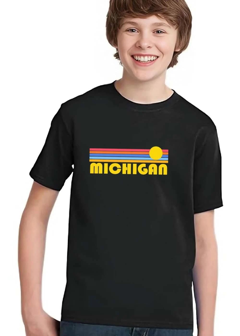 Michigan Retro Sunset Horizontal Colorful Stripes Yellow Sun shirt