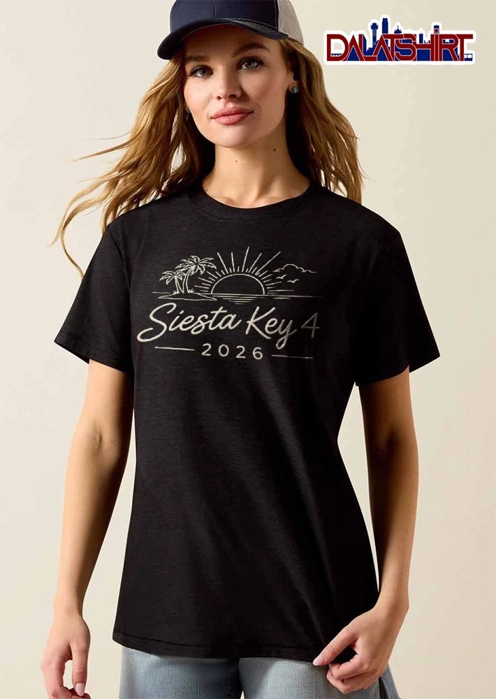 Siesta Key 4 2026 Line Art Palm Trees Island Sunset Rays Ocean shirt