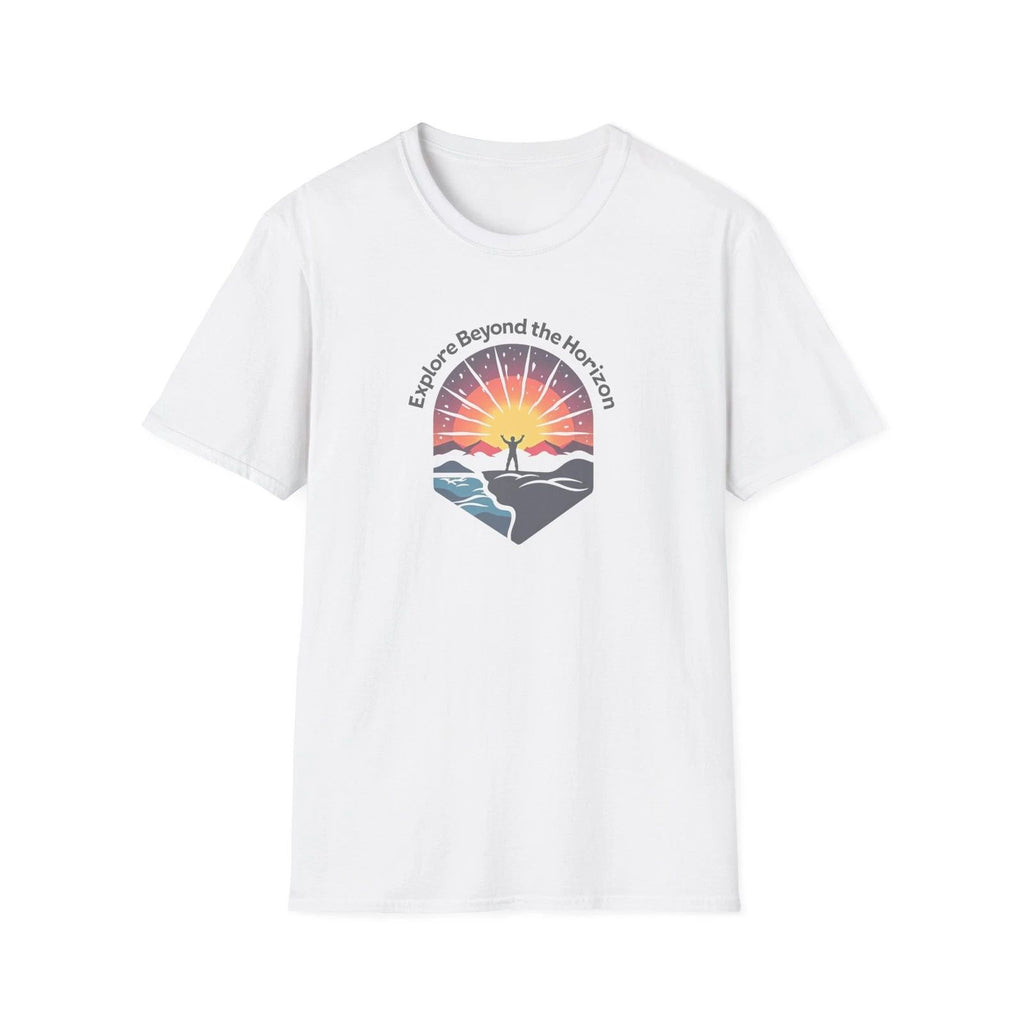 Explore Beyond the Horizon T-Shirt | Sunset Adventure Graphic