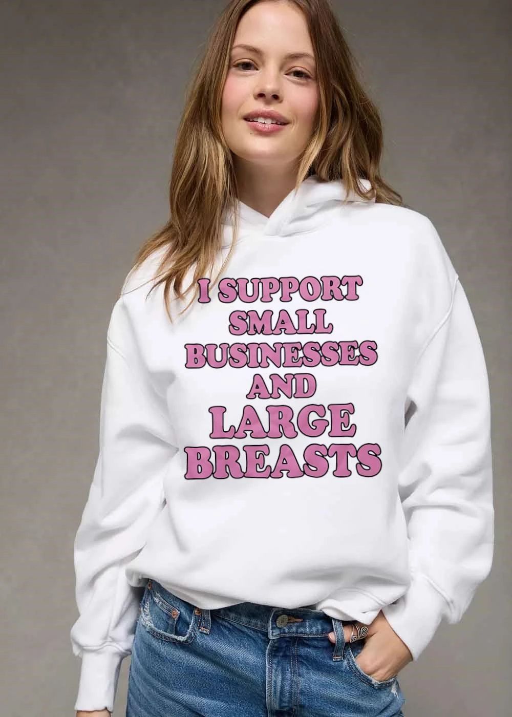 I Support Small Businesses And Large Breasts Pink Glossy Bubble Letters shirt