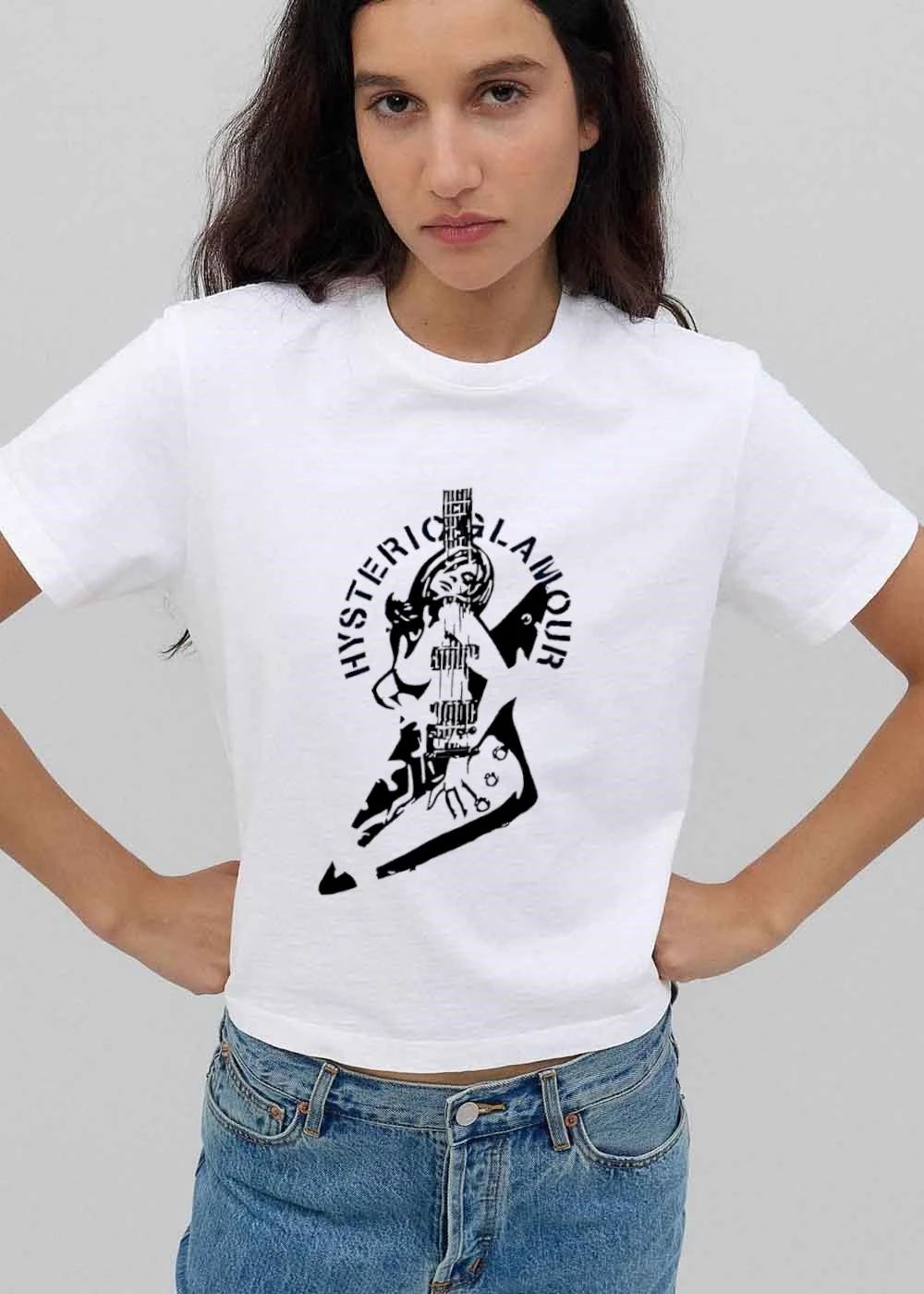 Hysteric Glamour Black White Stencil Girl Electric Guitar shirt
