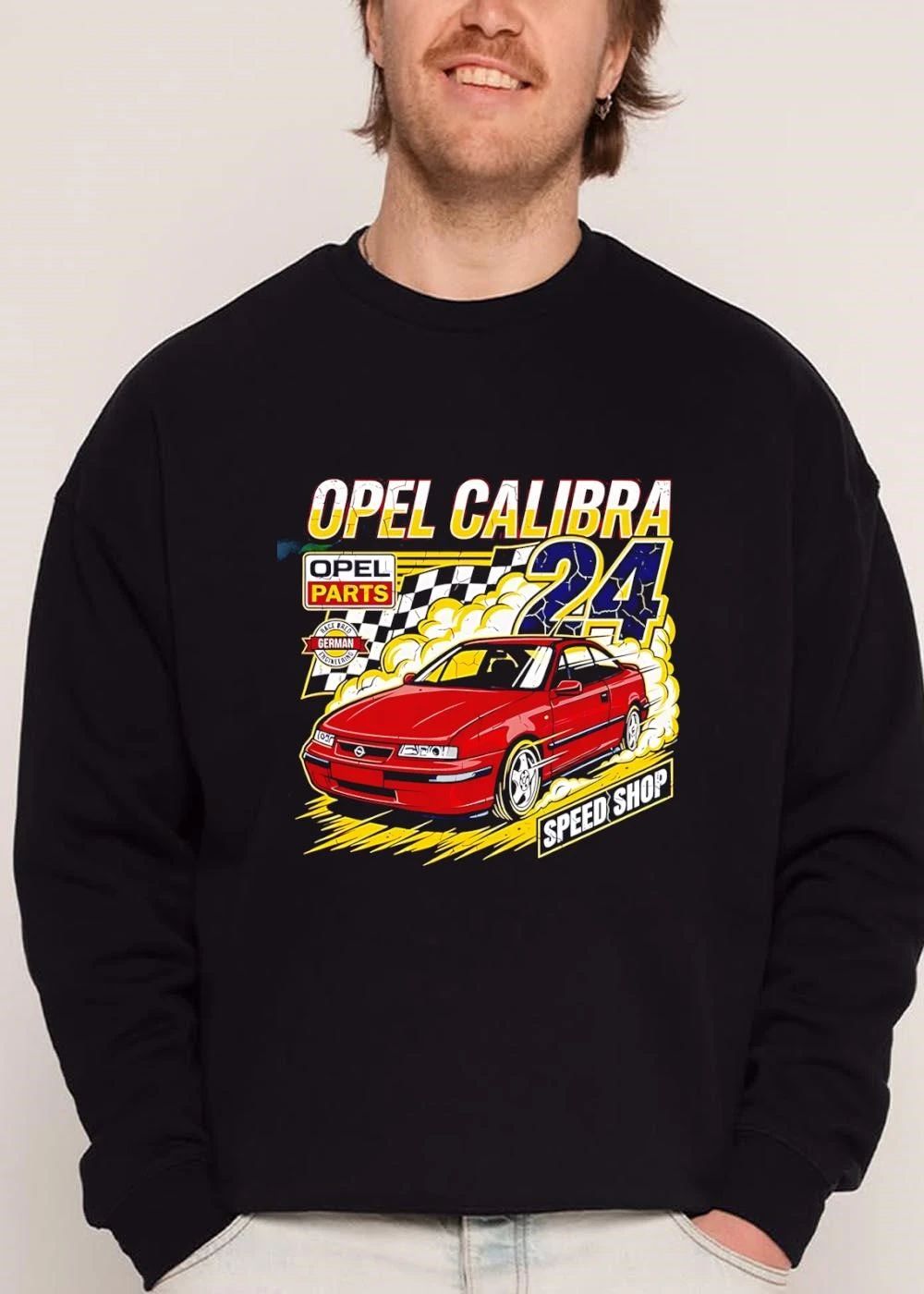 Opel Calibra Parts Race Bred German Engineering 24 Speed Shop Red Car Drifting Smoke Checkered Flag shirt