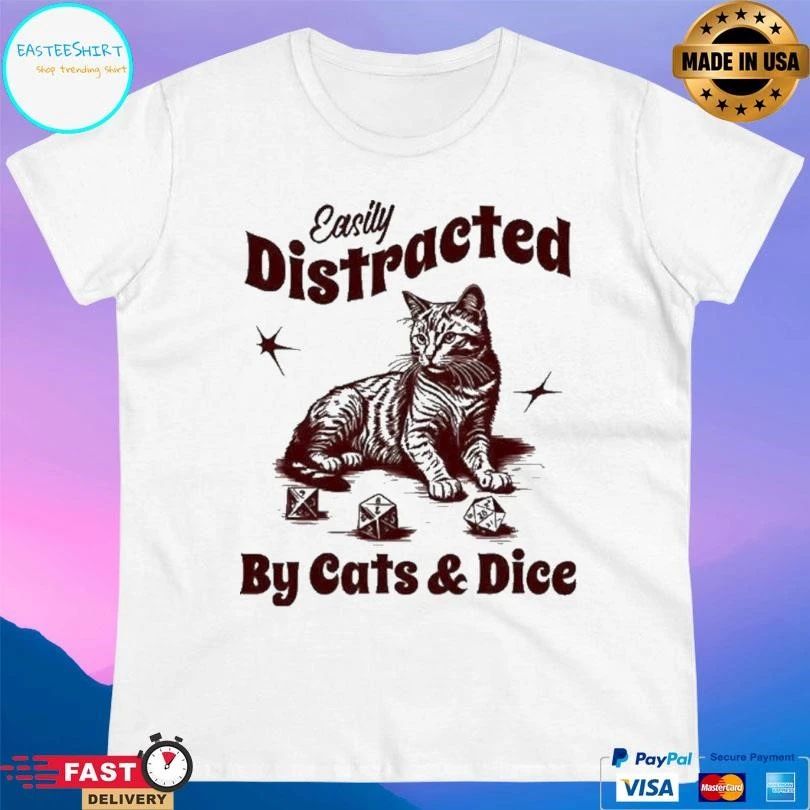 Easily Distracted By Cats And Dice Dungeons And Dragons T-shirts