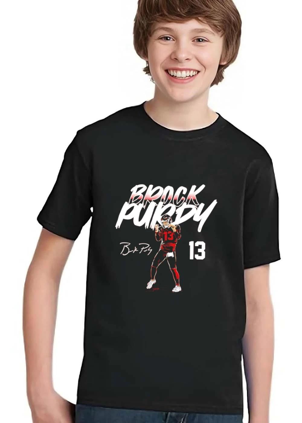 Brock Purdy 13 Quarterback Black Uniform Signature Brushwork shirt