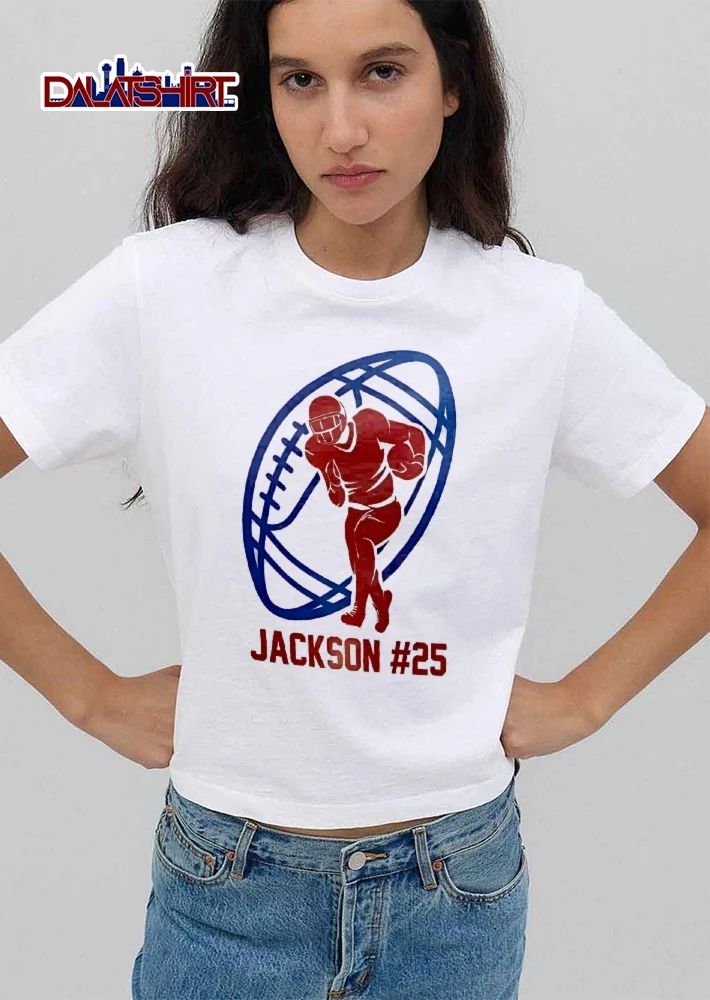 Jackson 25 Red Running Athlete Silhouette Blue Football shirt
