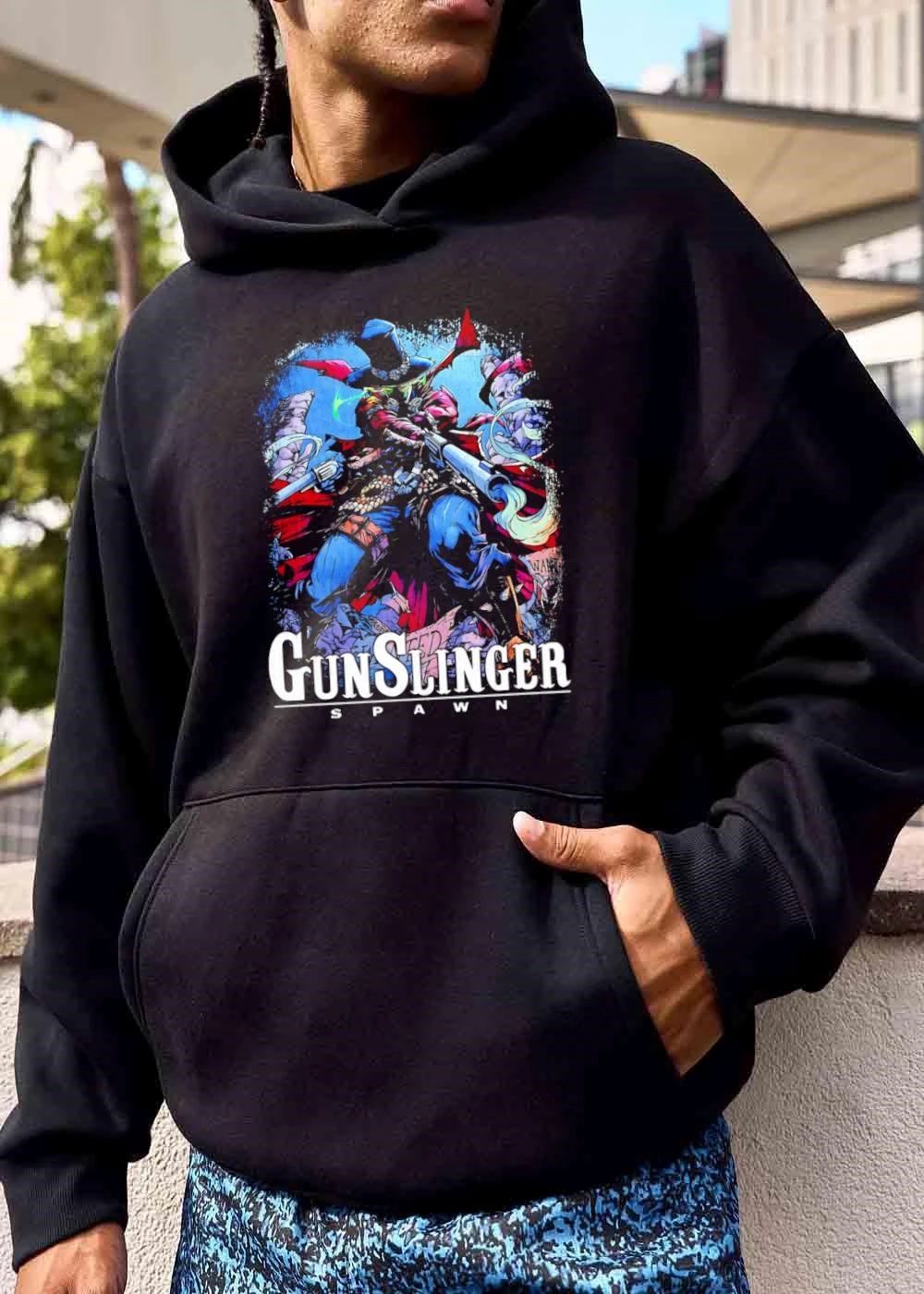 Gunslinger Spawn Cowboy Character Holding Rifle Revolver Distressed shirt