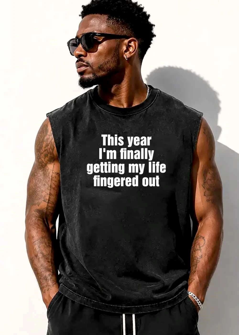 This Year Im Finally Getting My Life Fingered Out Bold White Text Typography shirt