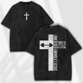 Faith & Gains Washed Tee, Weightlifting Cross Shirt, Heavy Cotton Christian Gym