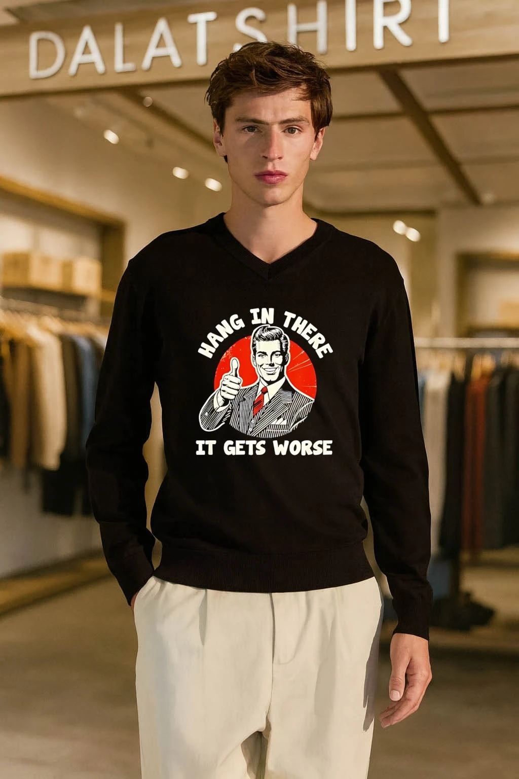 Man giving thumbs up hang in there it gets worse shirt