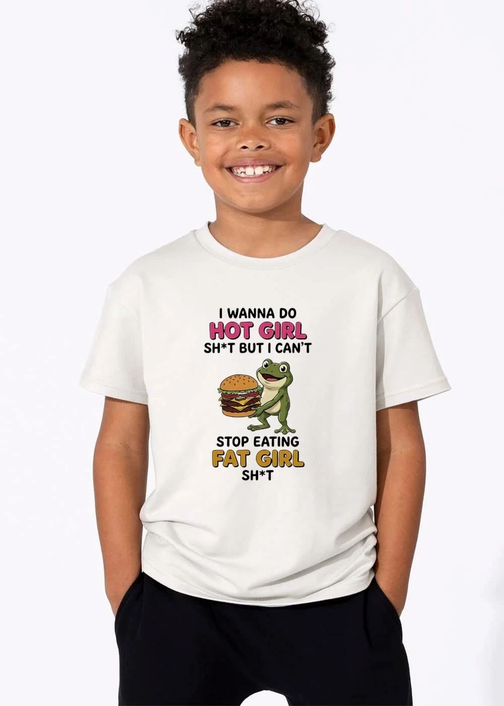I Wanna Do Hot Girl Shit But Cant Stop Eating Fat Cartoon Frog Holding Cheeseburger shirt