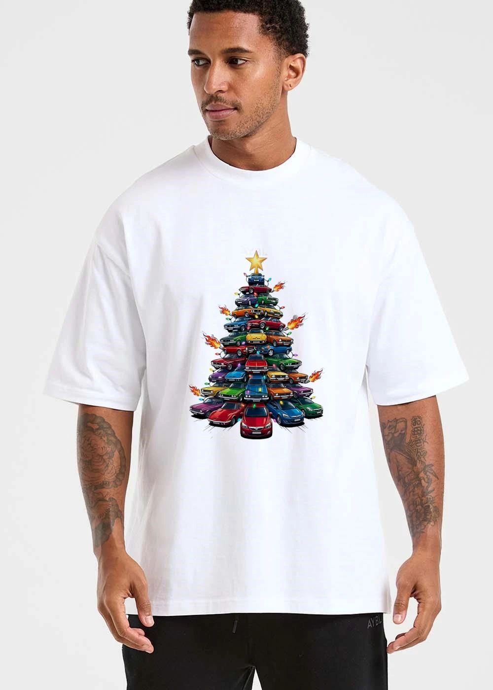 Opel Christmas Tree Stacked Colorful Cars Star Flames Exhaust Cartoon shirt
