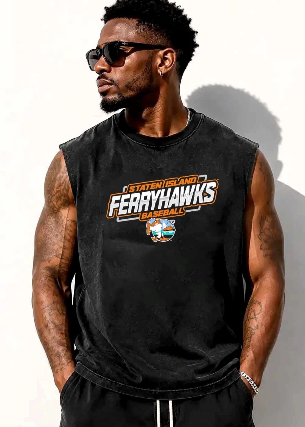 Staten Island Ferryhawks Baseball Cartoon Bird Player Harbor Circle shirt