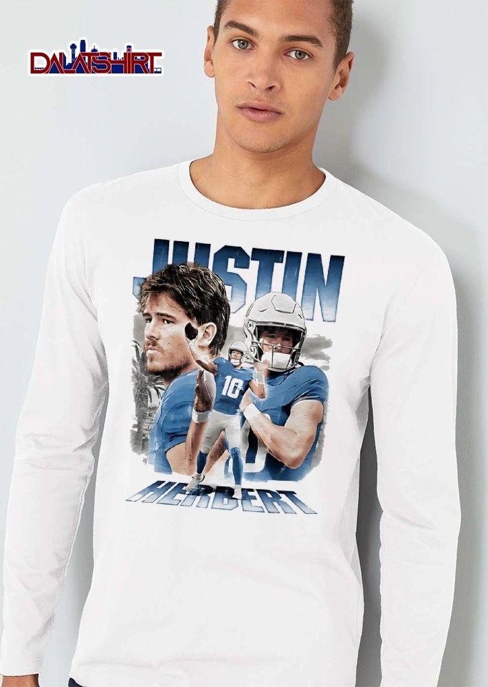 Justin Herbert Quarterback Action Collage Photo Palm Trees Bootleg shirt