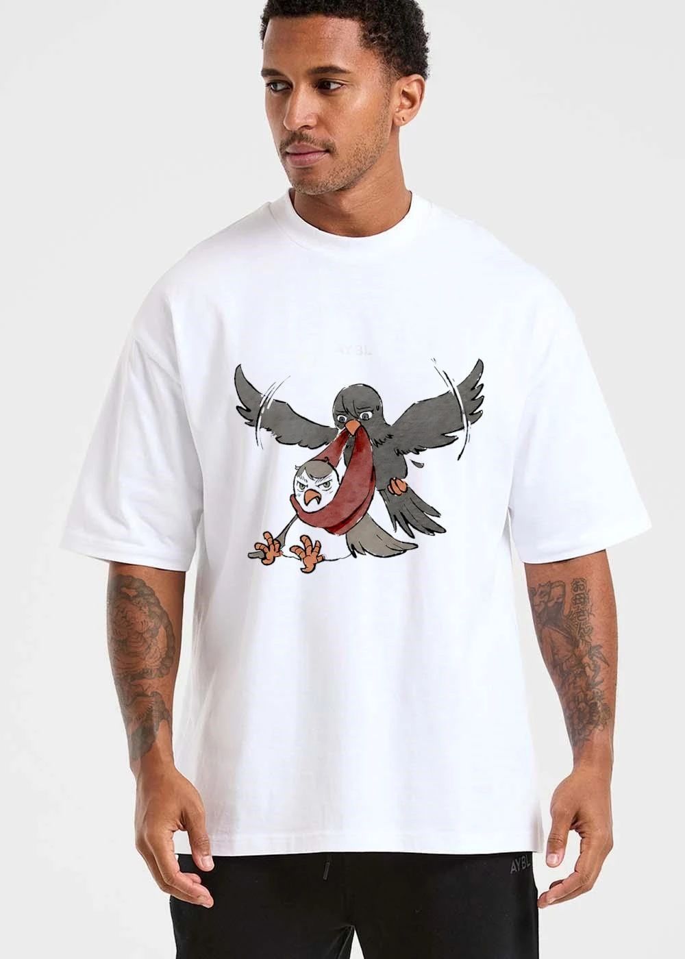 Cartoon Flying Dark Crow Carrying Grumpy Chick Red Scarf Swaddle shirt