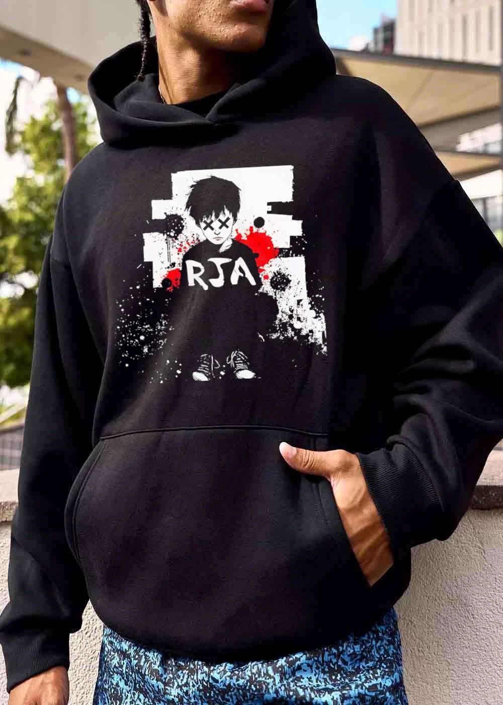 Rja Boy Crossed X Eyes Black Sweater Red Paint Splatter Grunge shirt