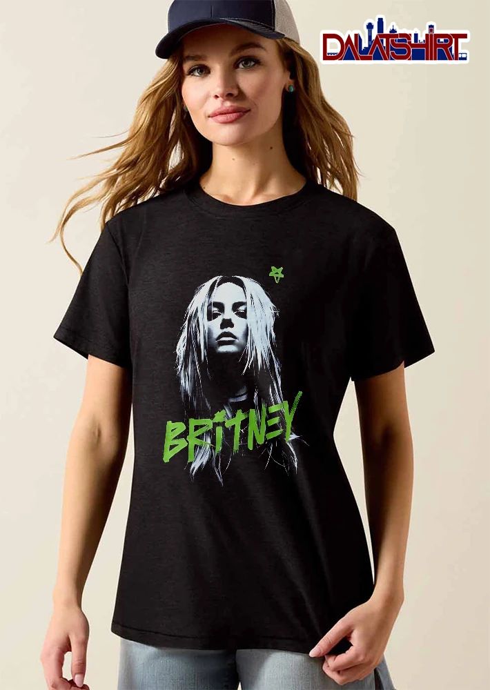 Britney Bootleg Grayscale Female Portrait Neon Green Graffiti Star shirt