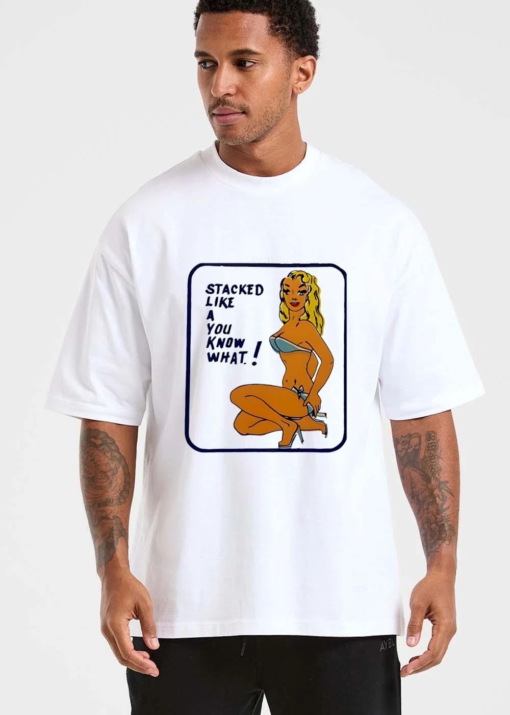Stacked Like A You Know What Vintage Cartoon Blonde Pinup Girl Bikini shirt