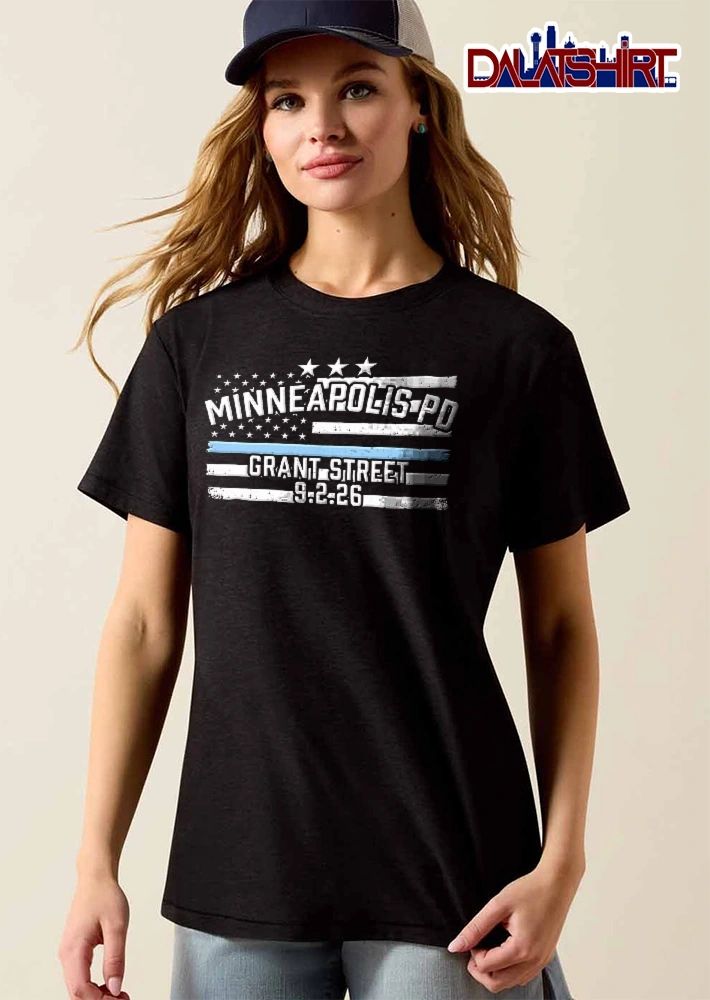 Minneapolis Pd Grant Street 9 2 26 Thin Blue Line Distressed Flag shirt