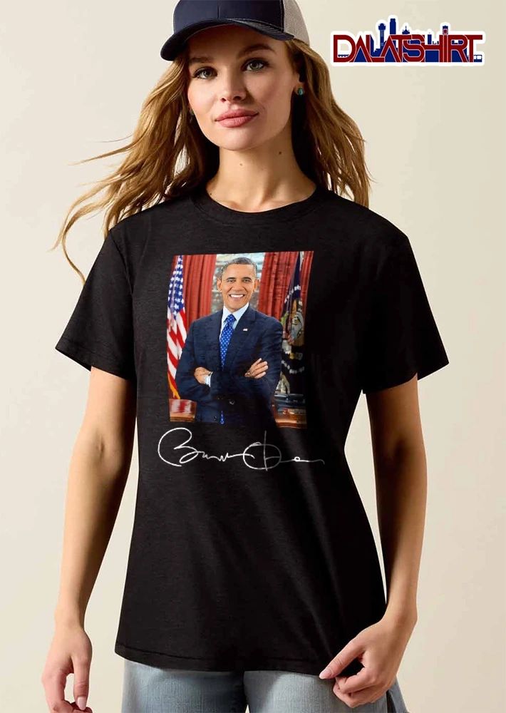 Barack Obama Official Portrait Crossed Arms Oval Office American Flag White Signature shirt