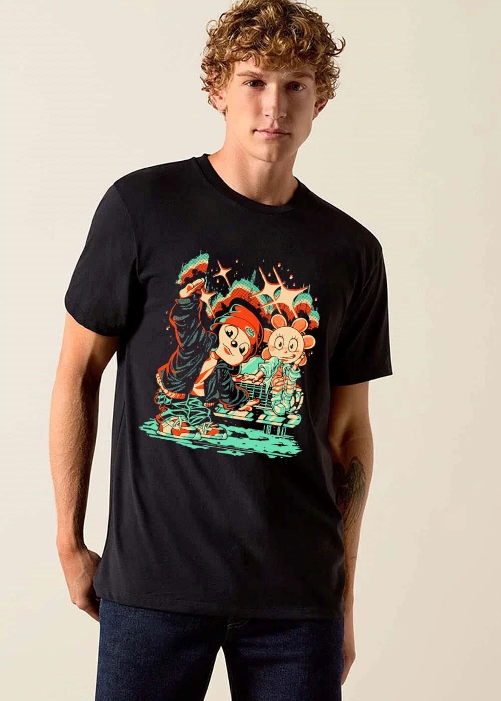 Parappa Flower Girl Posing Car Sparkles Halftone Retro Cartoon shirt