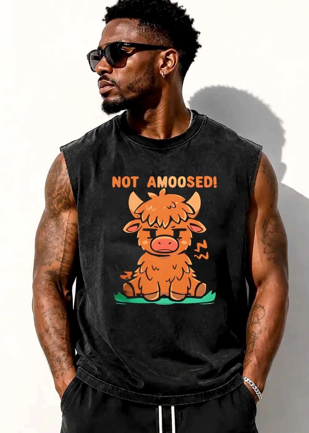 Not Amoosed Cartoon Annoyed Fluffy Highland Cow Sitting shirt
