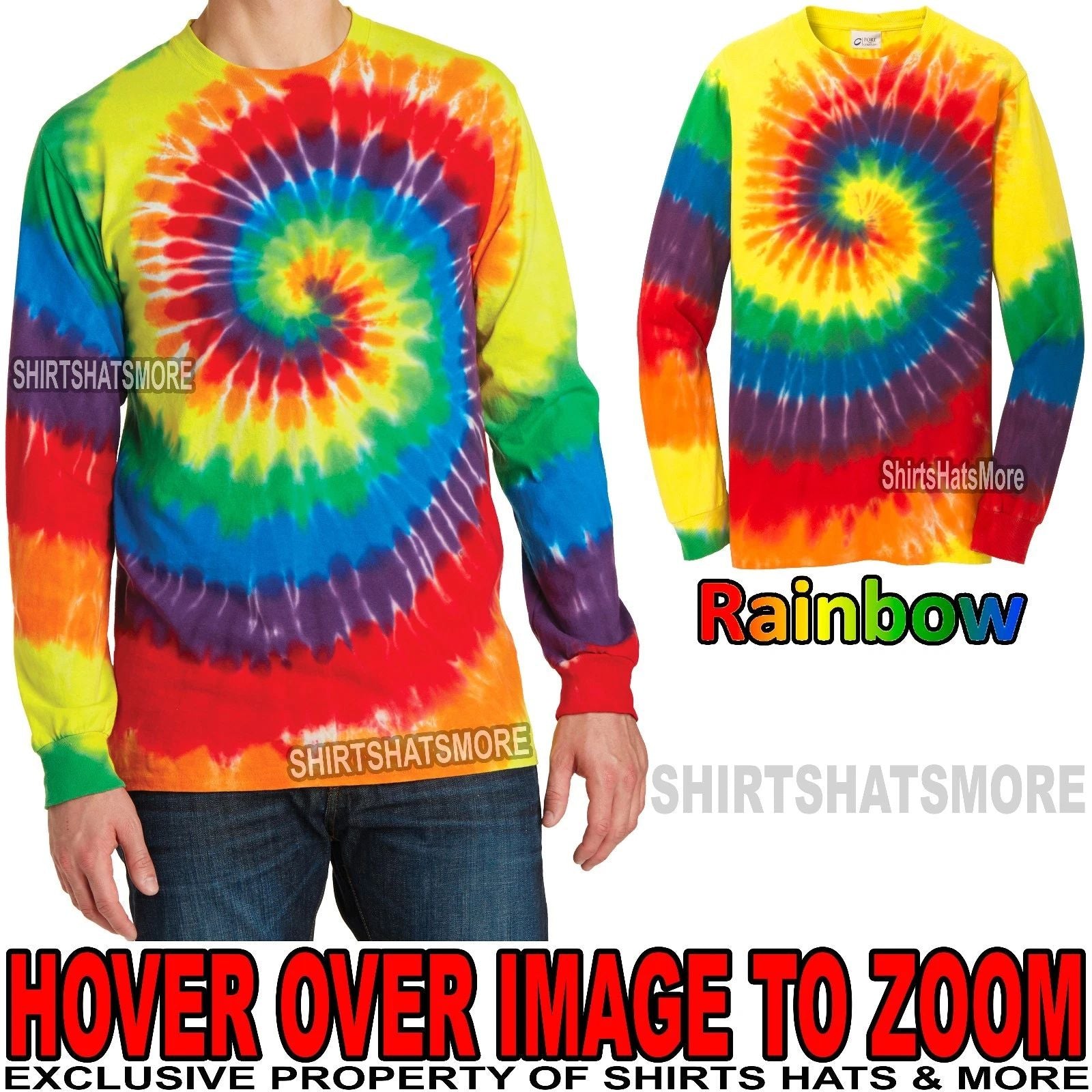 Mens Long Seeve Tie Dye T-Shirt RAINBOW Tye Died Tee S-XL 2XL, 3XL, 4XL NEW