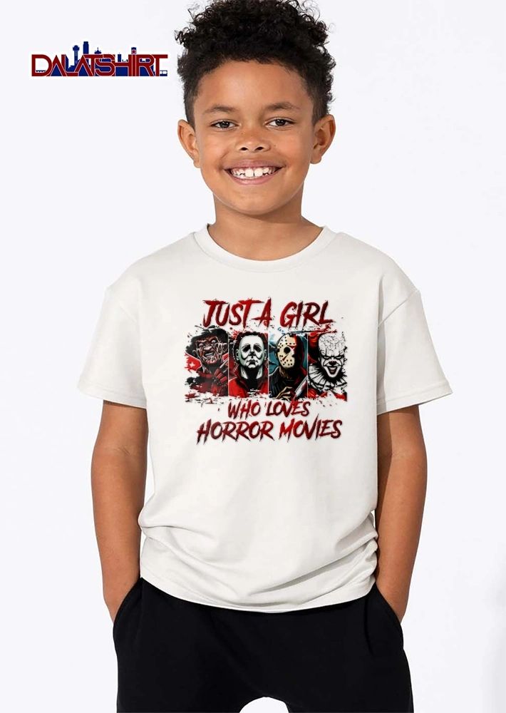 Just A Girl Who Loves Horror Movies Four Slasher Character Panels shirt