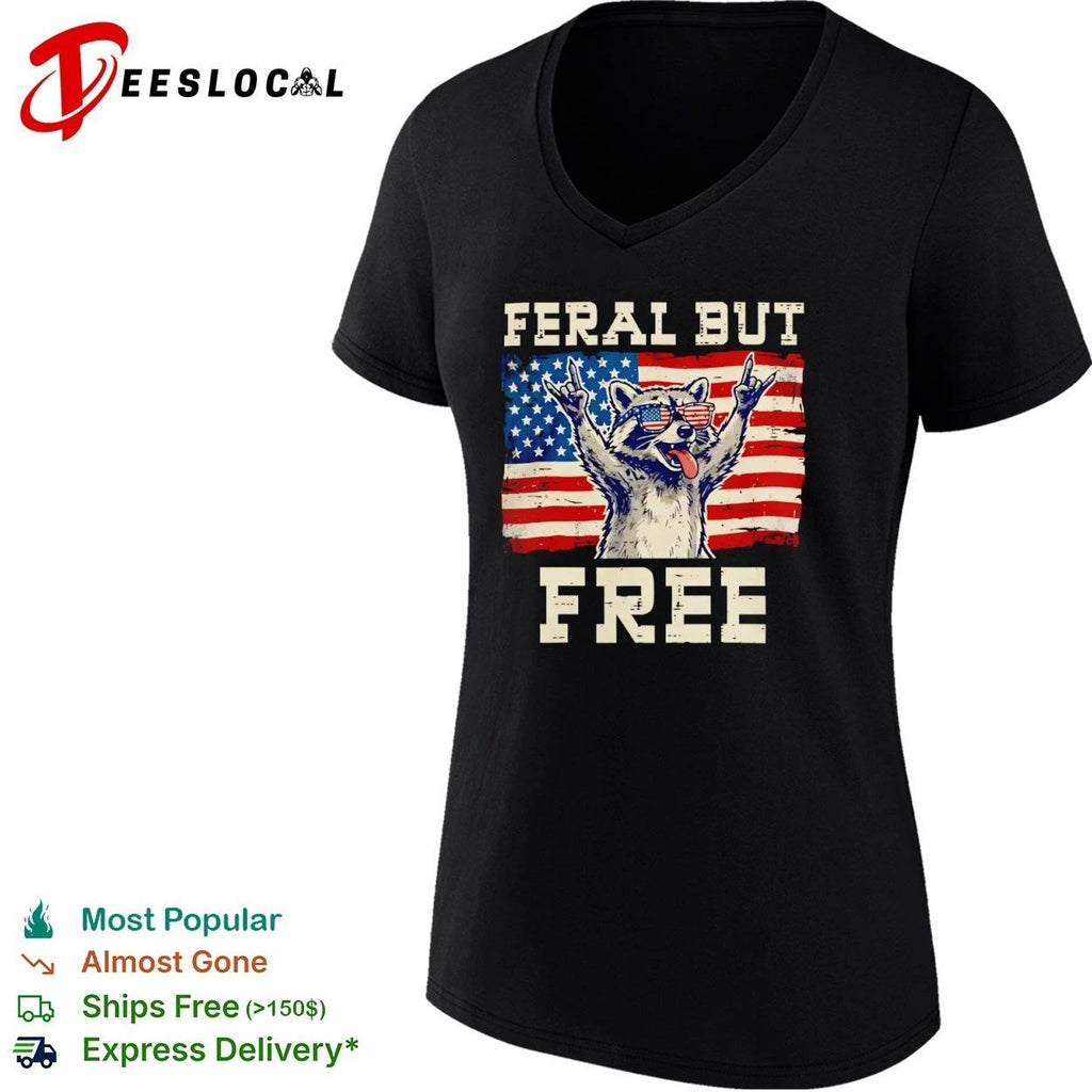 Feral but Free Raccoon 4th of July Patriotic T-shirt