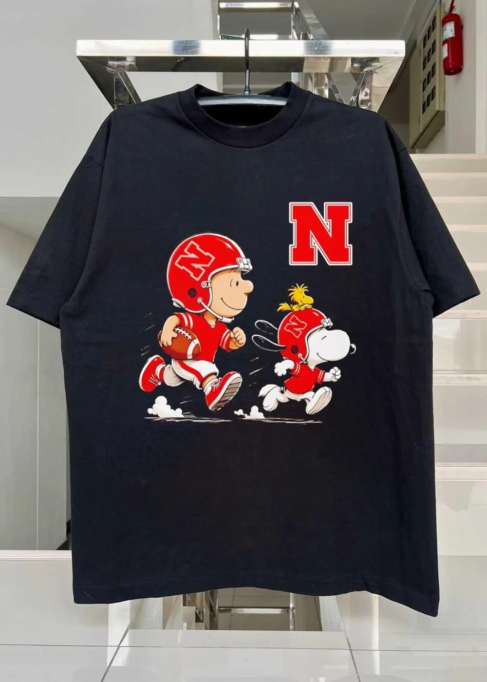 Peanuts Gang Nebraska Cornhuskers Football Players Running with N Logo Shirt