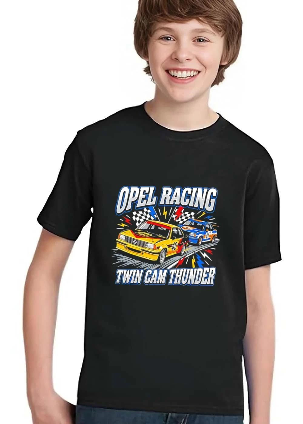 Opel Racing Twin Cam Thunder Yellow Blue Race Cars Checkered Flags Lightning shirt
