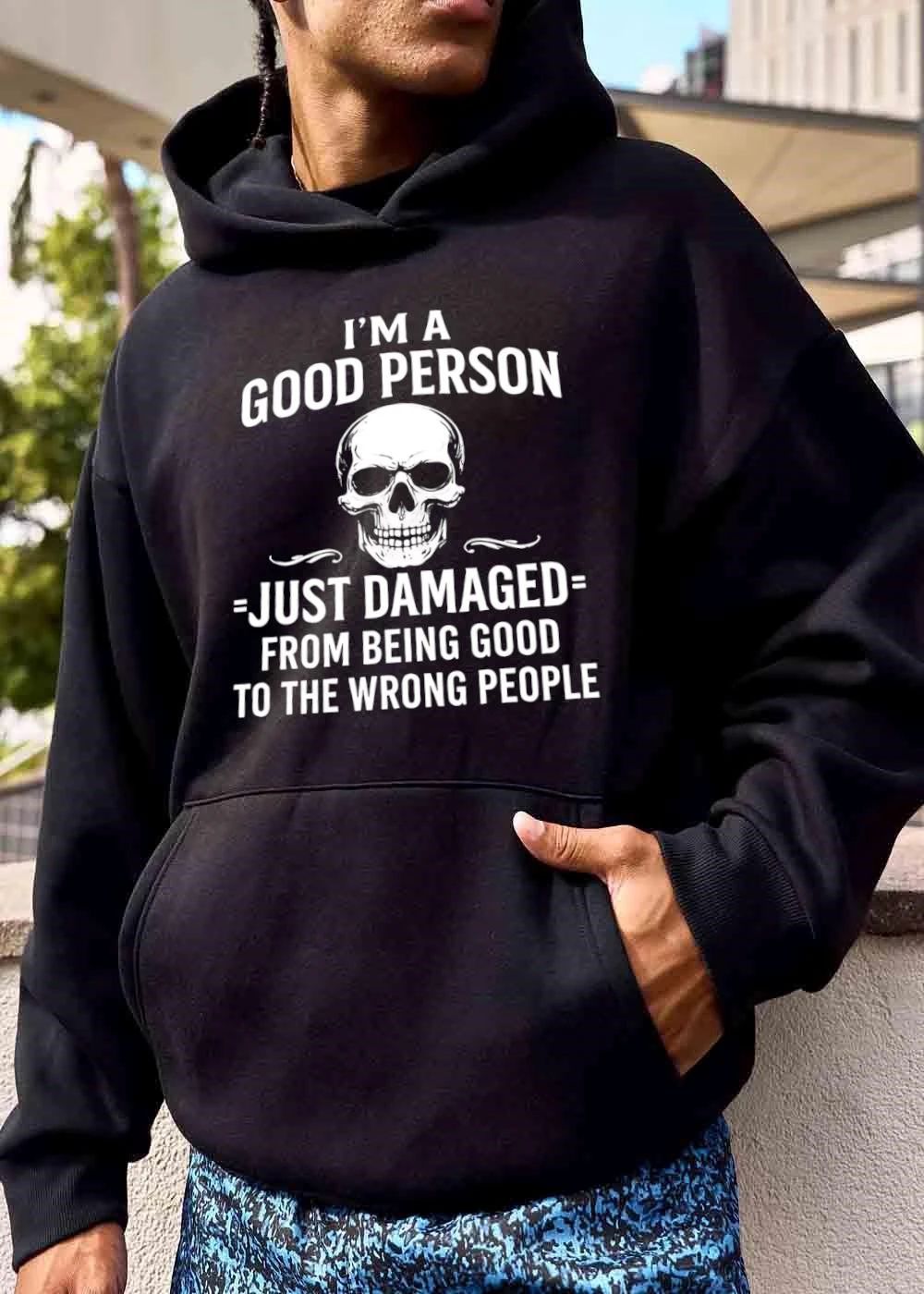 Im A Good Person Just Damaged From Being To The Wrong People Human Skull Line Art shirt