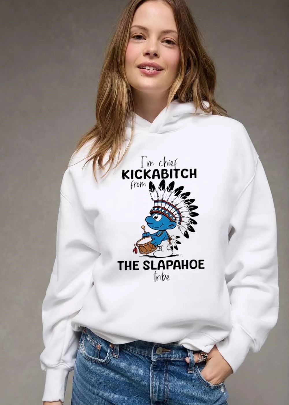 Im Chief Kickabitch From The Slapahoe Tribe Cartoon Smurf Native American Headdress Drum shirt