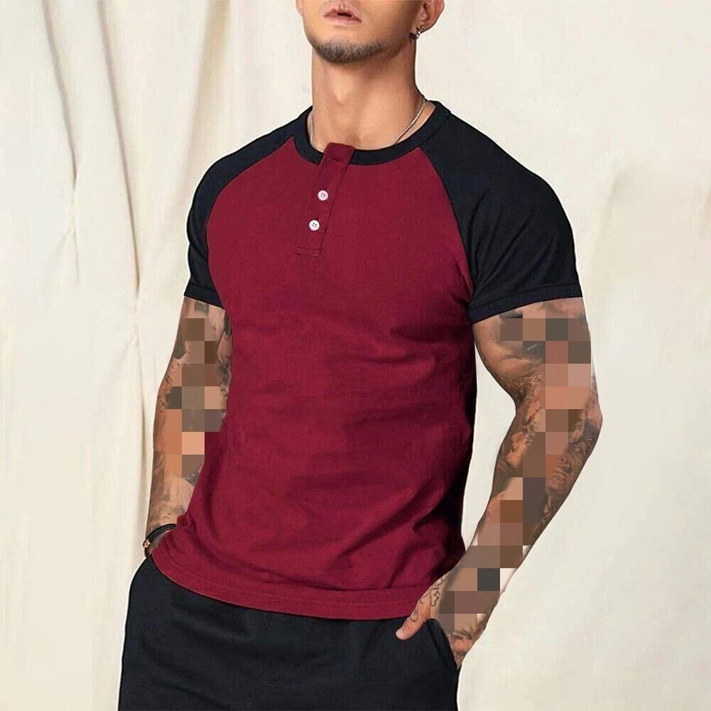 Slim Round Neck Short Sleeve Mens Color Matching T-Shirt Street Casual Tee Shirt