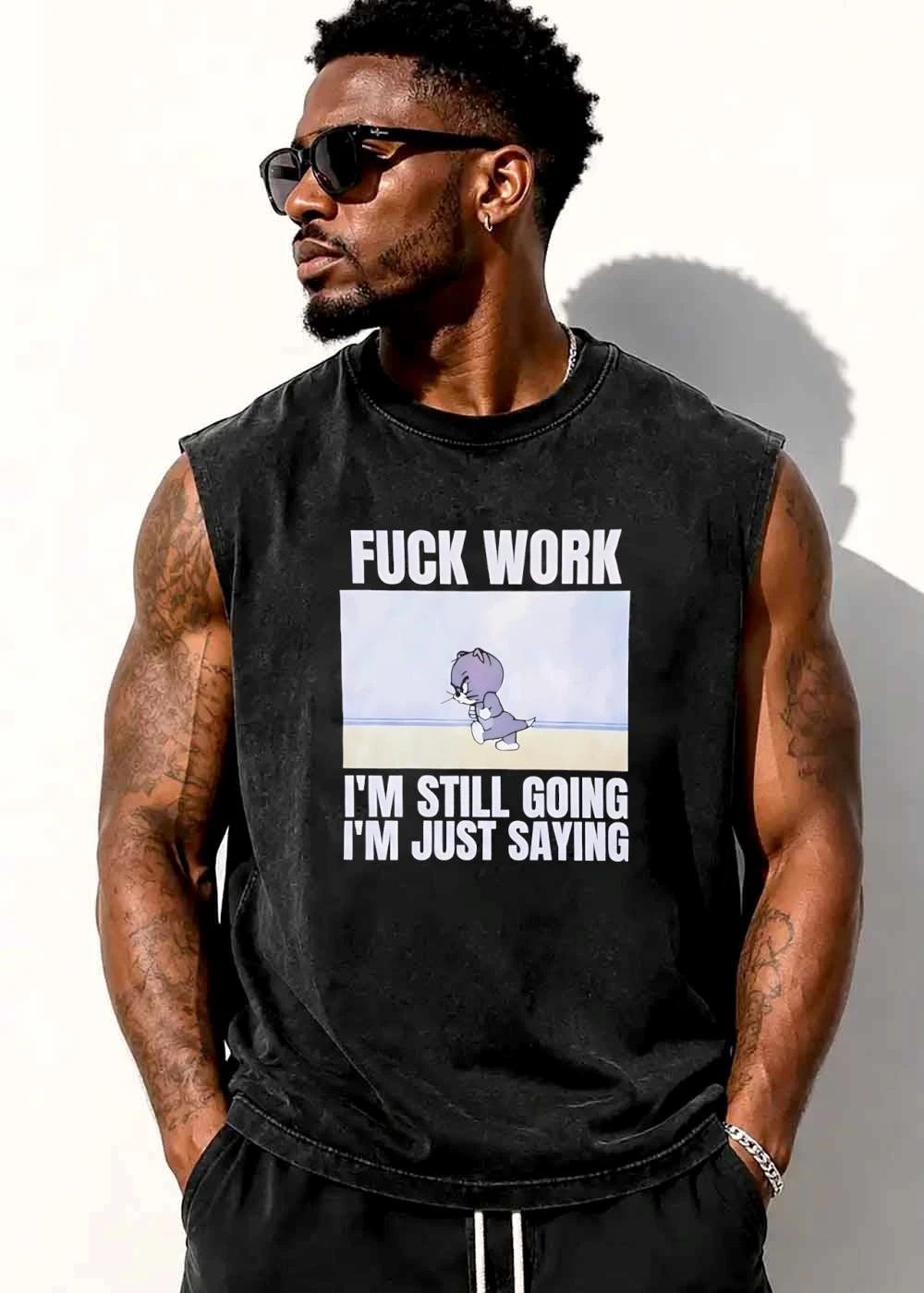 Fuck Work Im Still Going Just Saying Cartoon Angry Cat Walking shirt