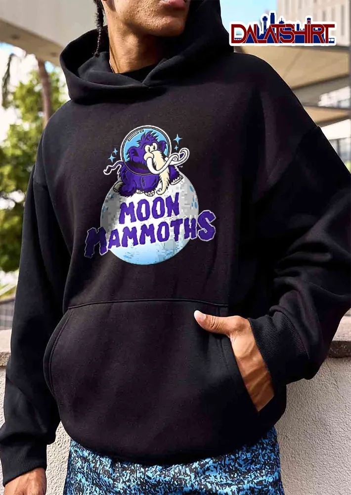 Moon Mammoths Purple Cartoon Mammoth Wearing Space Helmet Standing On Moon shirt