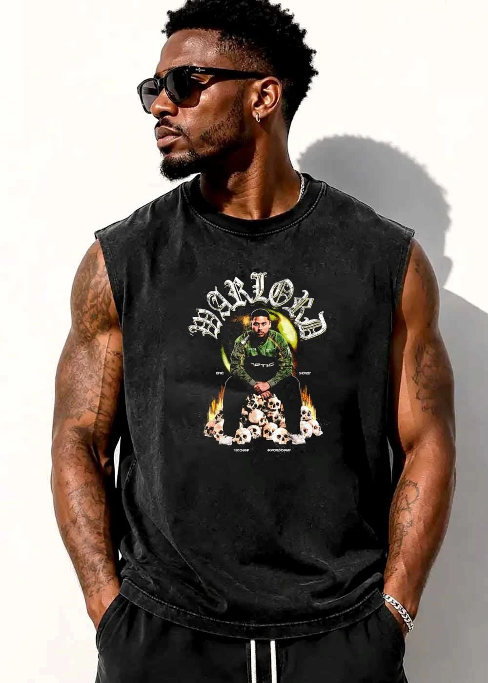 Optic Warlord Shotzzy 11x Champ 4x World Player Sitting Skull Pile Flames Bootleg shirt