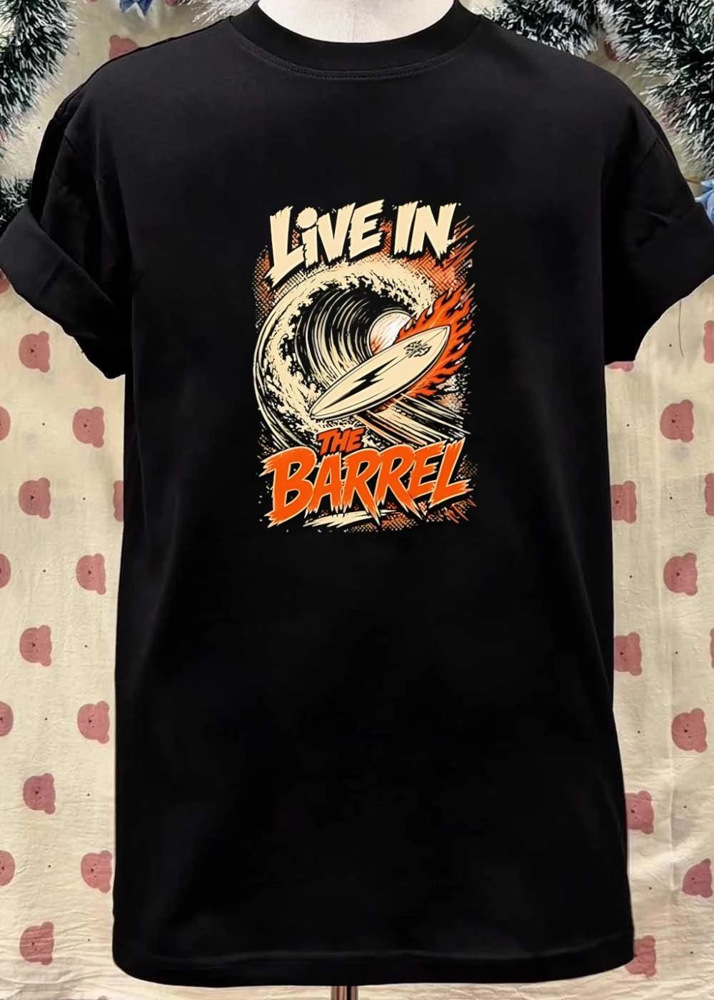 Surf Style Live in the Barrel Flaming Surfboard shirt