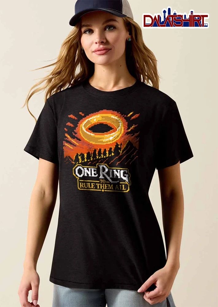 One Ring To Rule Them All Pixel Art Fellowship Silhouette Mountain Glow shirt
