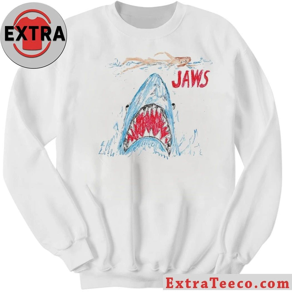 Shirt featuring a crayon drawing inspired by the movie Jaws