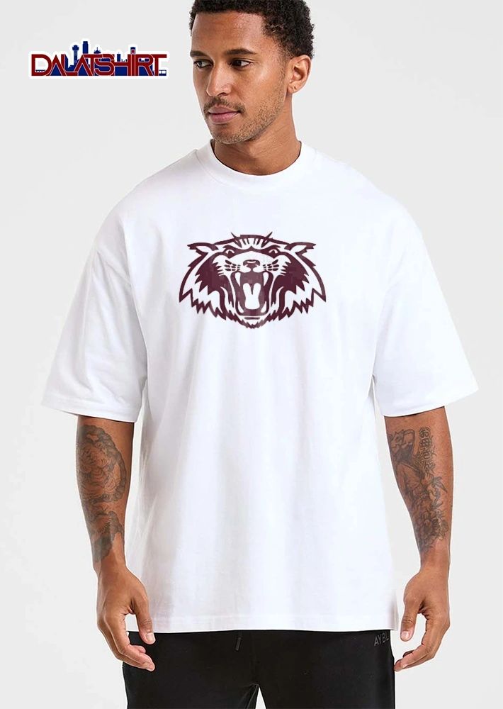 Fierce Maroon Roaring Wildcat Mascot Head Open Mouth Line Art shirt